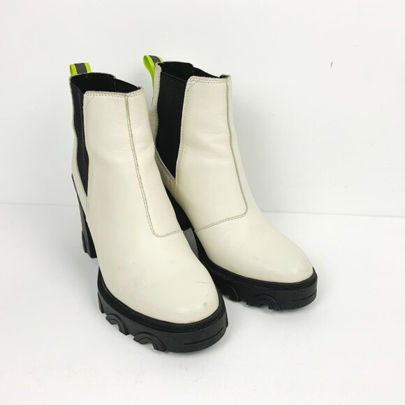 Sorel Brex Platform Block Heel Chelsea Boots Chalk White/ Black Size 9.5 - Picture 7 of 16